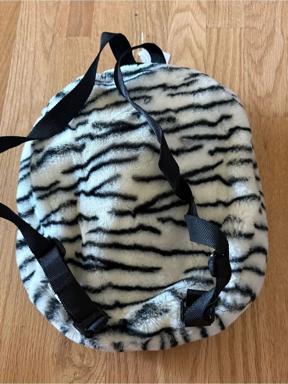 Vintage White and Black Tiger Plush Backpack Book Bag Full Zip